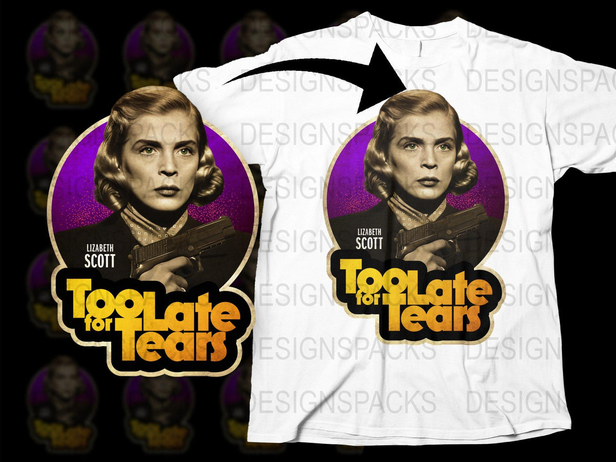 Vintage Elizabeth Scott 'Too Late for Tears' Movie T-Shirt, Classic Film Noir Apparel, Retro Hollywood Fashion, Collectible Tee