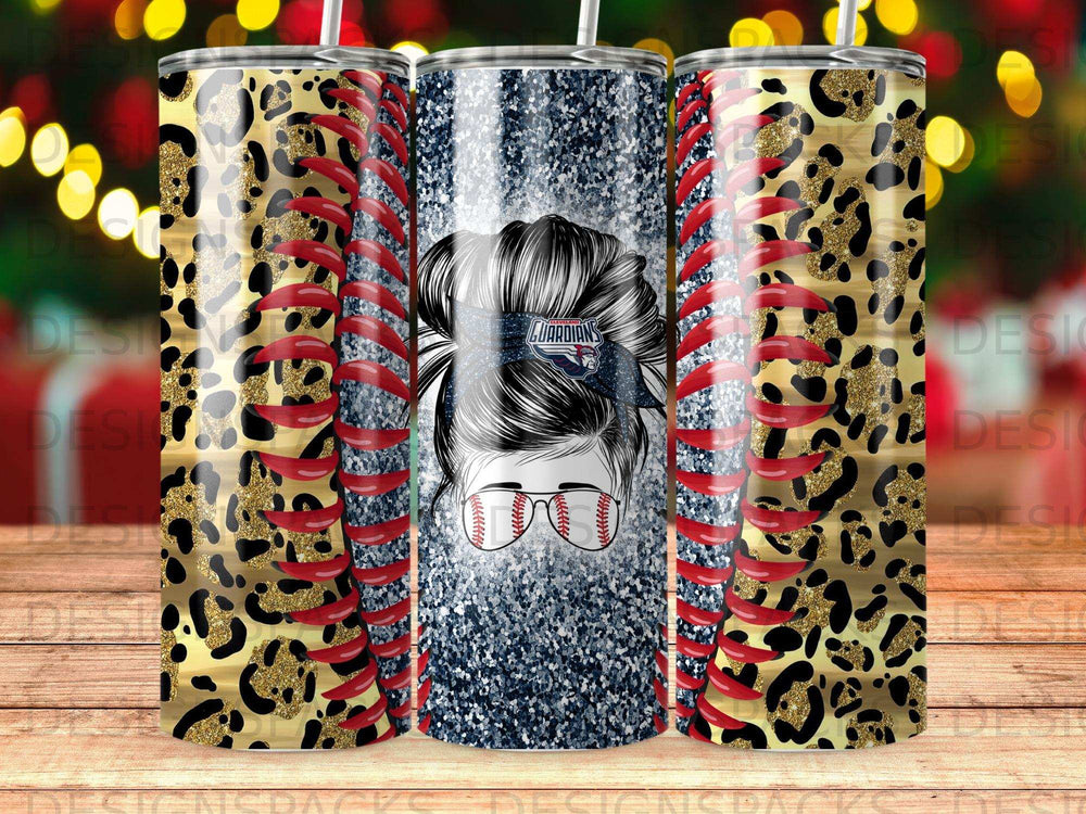 Tumbler with leopard print, baseball stitching, and "Guardians" logo.