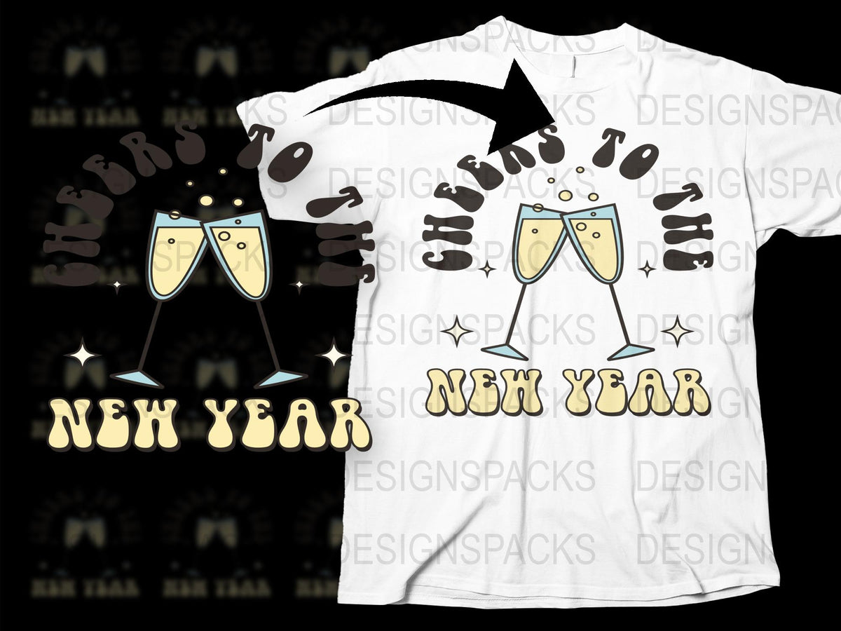New Year Celebration T-Shirt, Champagne Glasses Graphic, Unisex Party Tee, Festive Holiday Apparel