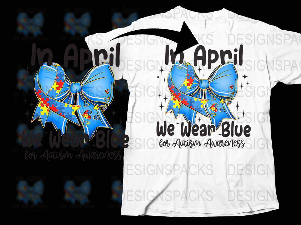 Autism Awareness T-Shirt, Blue Puzzle Ribbon Design, In April We Wear Blue, Unisex Adult Tee, Support Autism Awareness Month