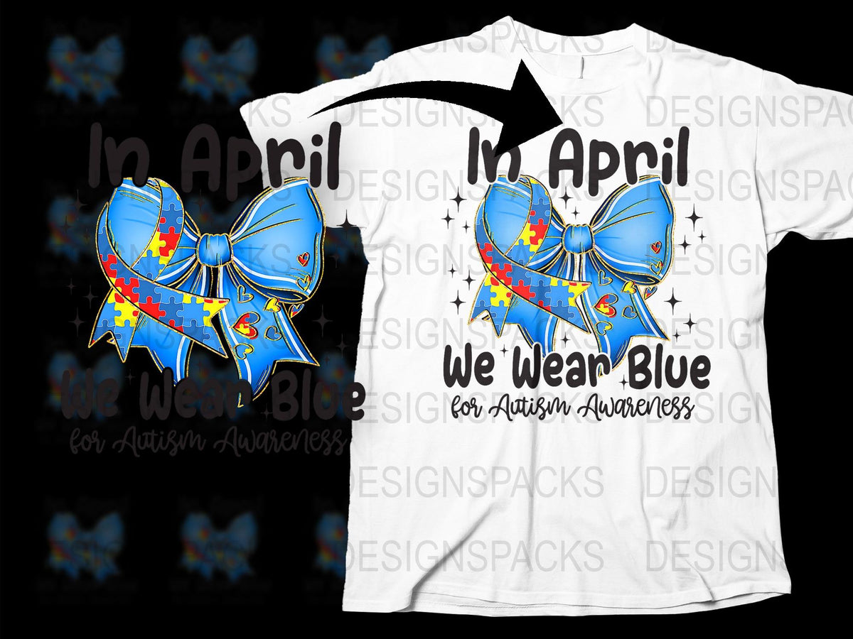 Autism Awareness T-Shirt, Blue Puzzle Ribbon Design, In April We Wear Blue, Unisex Adult Tee, Support Autism Awareness Month