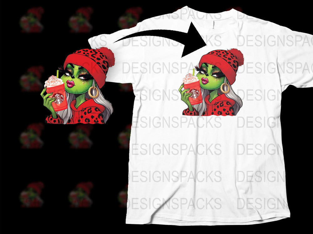 Stylish Red Beret Zombie Woman Graphic T-Shirt, Unique Ice Cream Eating Monster Tee, Gift for Teens