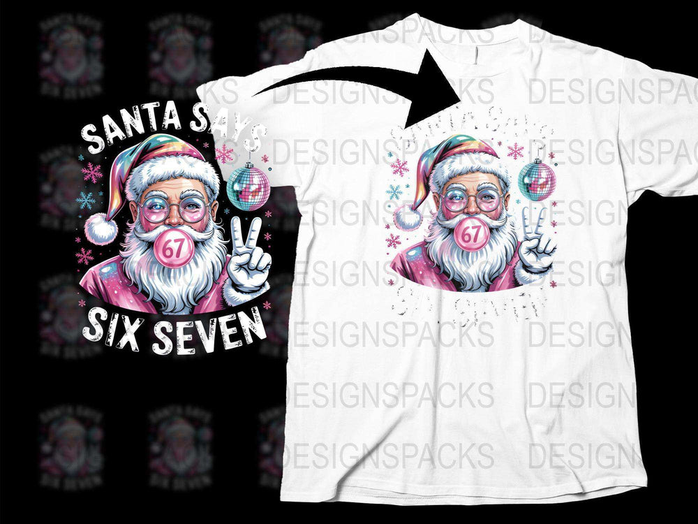 Santa Says 67 Festive T-Shirt, Cool Santa DJ Graphic Tee, Holiday Party Apparel, Unique Christmas Gift Idea