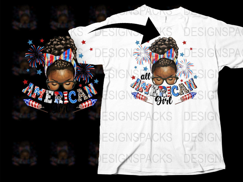 African American Girl Fireworks T-Shirt, Patriotic Fourth of July, Cute Kids Tee, USA Independence Day Outfit, Youth Graphic Shirt
