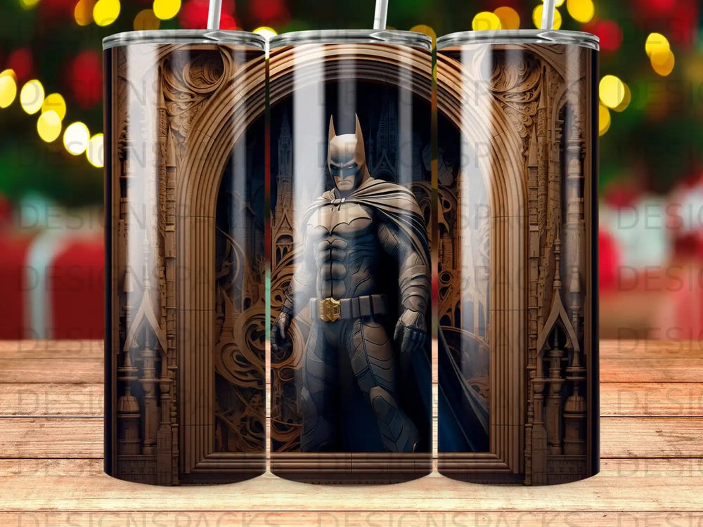 Batman standing in a gothic archway, stylized art.