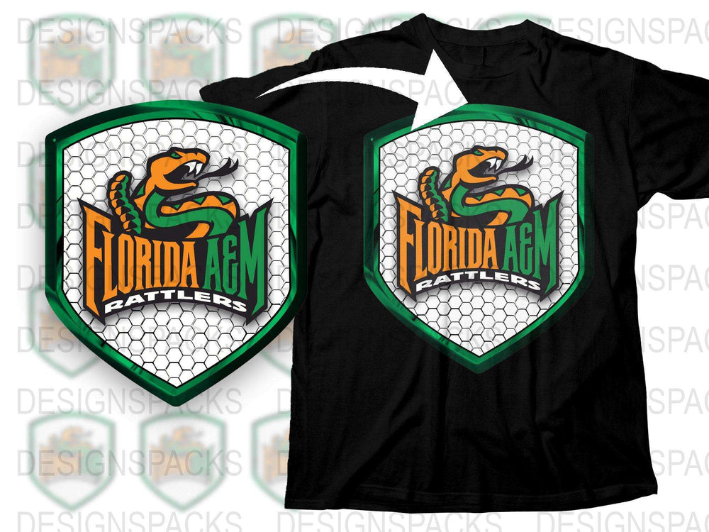 Florida AandM Rattlers Graphic T-Shirt, Vintage College Logo, Unisex Black Tee