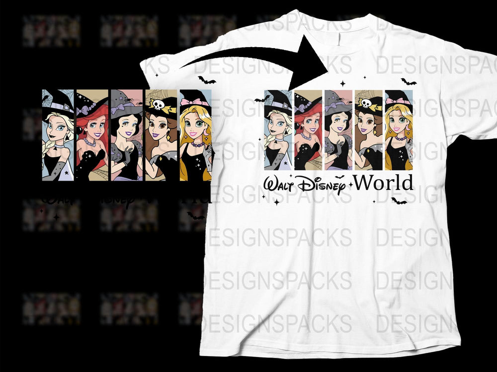 Disney World Inspired T-Shirt, Cartoon Princess Graphic Tee, Multiple Designs, White Casual Shirt