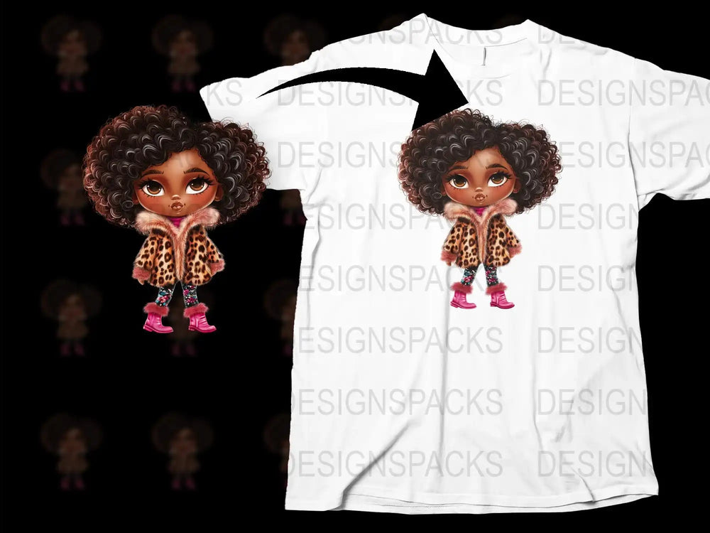 African American Girl T-Shirt, Cartoon Character Print, Cute Kids Fashion Tee, Trendy Children's Clothing, Stylish Graphic Shirt