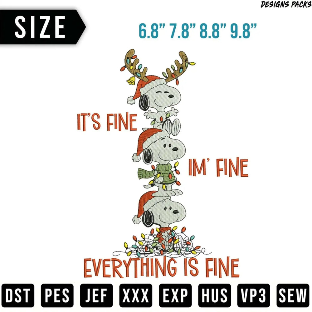 Snoopy dressed for Christmas with festive text.
