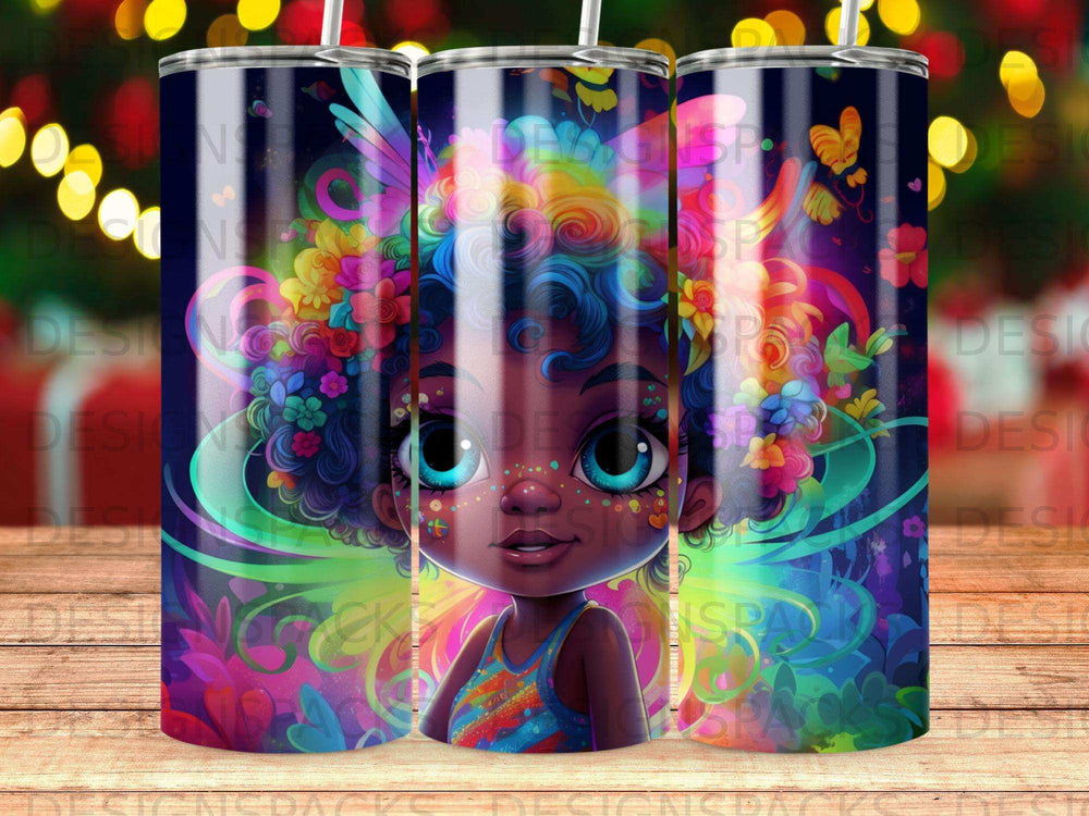 Vibrant cartoon illustration of a young Black girl with colorful floral hair and bright eyes.