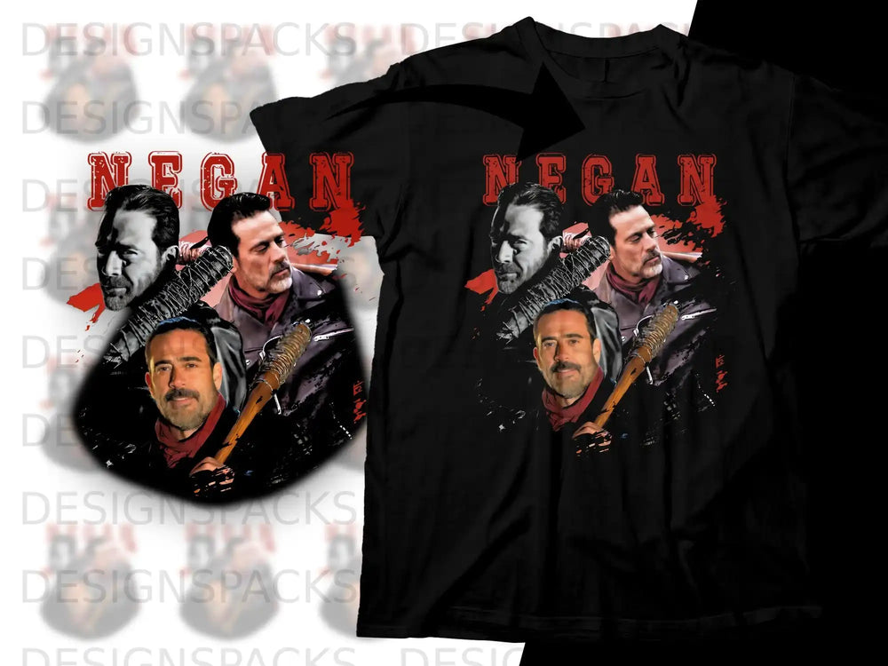 Black t-shirt featuring Negan with his bat, "Negan" text graphic.
