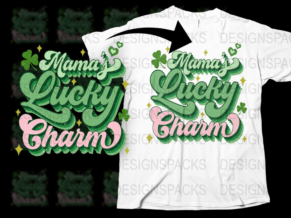 Mama Lucky Charm St. Patrick's Day T-Shirt, Green Clover Holiday Tee, Family Matching Outfit