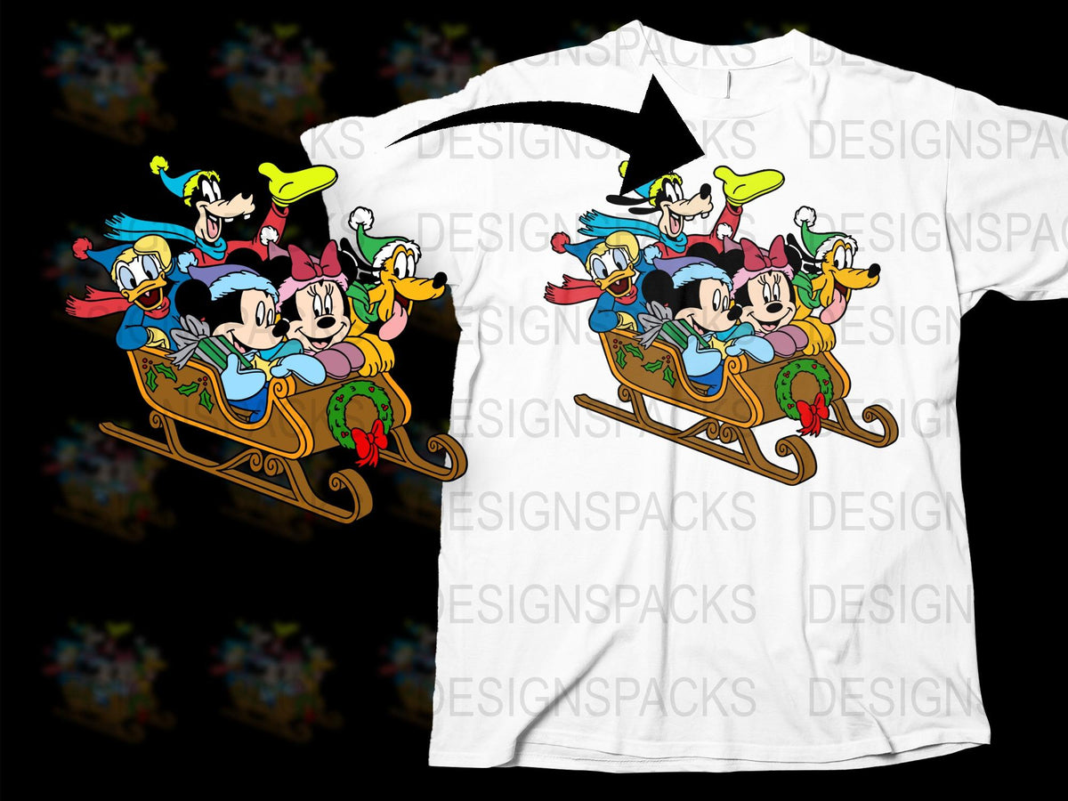 Disney Character Christmas Sleigh Ride Graphic T-Shirt, Festive Holiday Apparel for Family