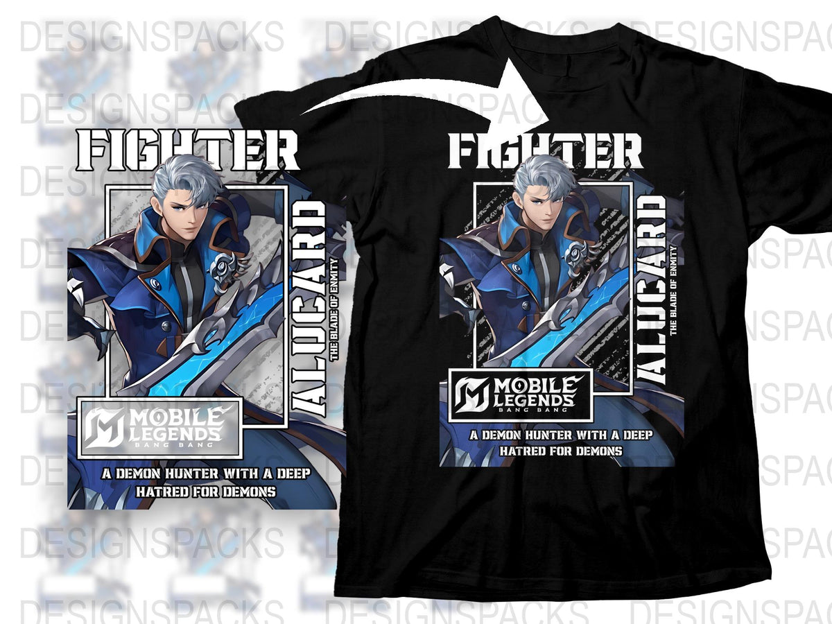 Mobile Legends Alucard Fighter T-Shirt, Demon Hunter Graphic Tee, Gaming Apparel for Fans