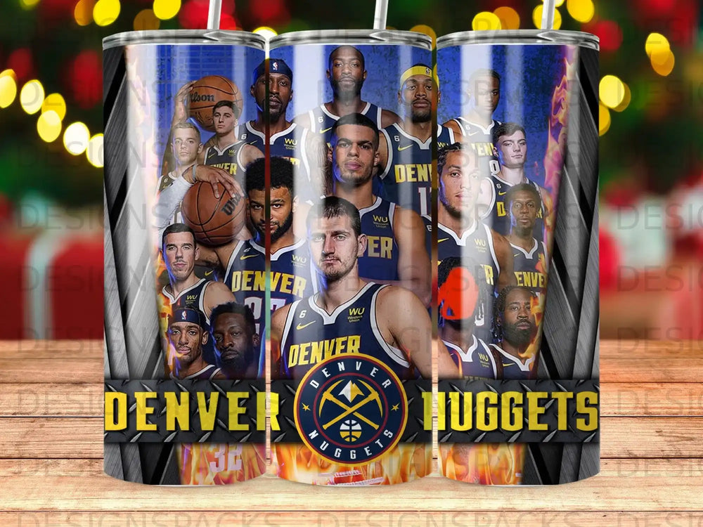 Denver Nuggets basketball team roster featured on a tumbler.