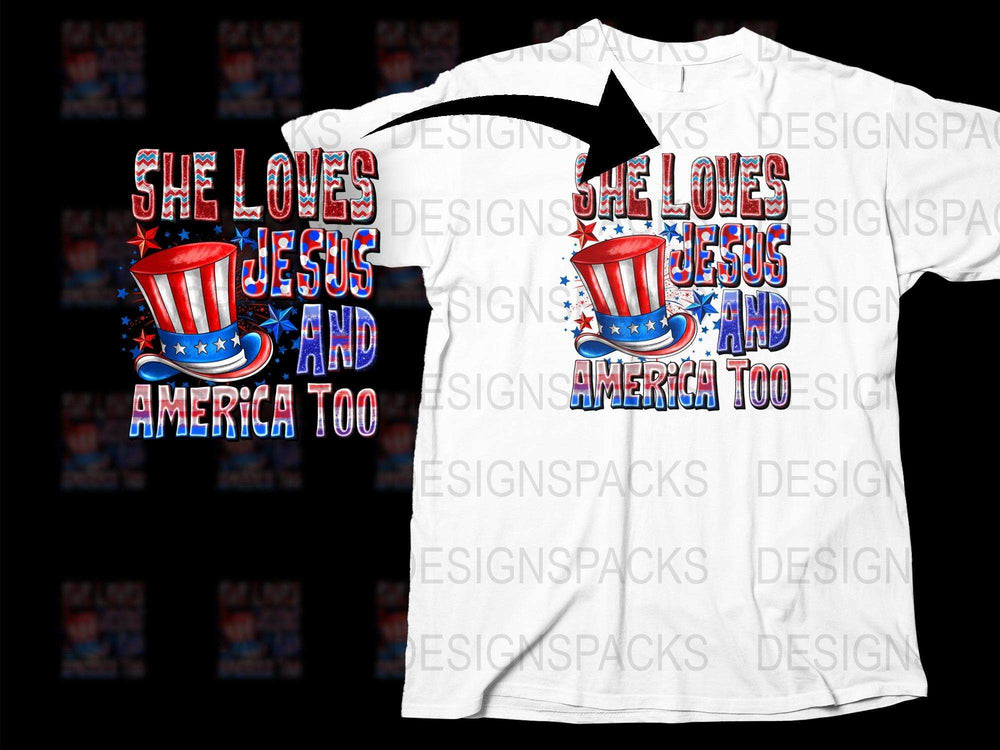 Patriotic T-Shirt She Loves Jesus And America Too Graphic Tee, Fourth of July Independence Day Celebration Wear