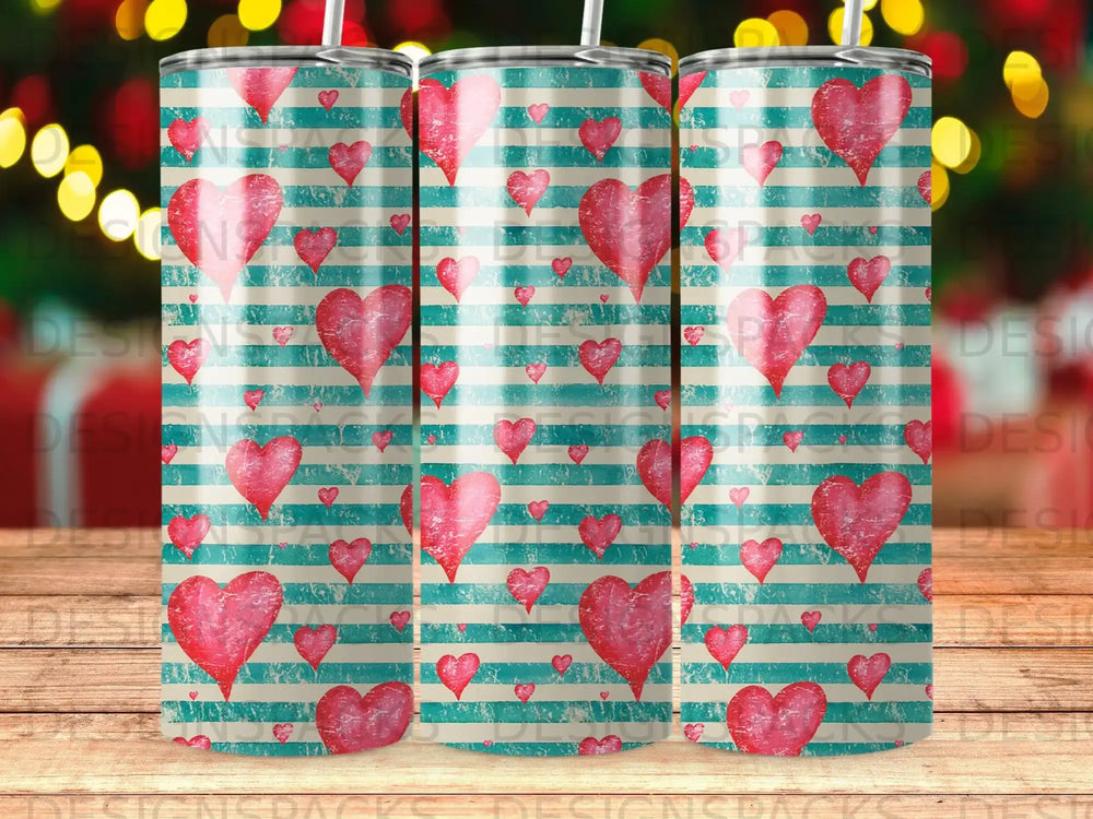 Red Hearts Teal Stripes Distressed Valentine Design product type