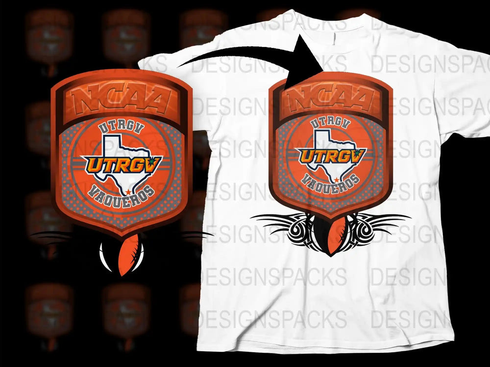 NCAA UTRGV Vaqueros T-Shirt Orange Basketball Design Sports Fan Gear College Apparel