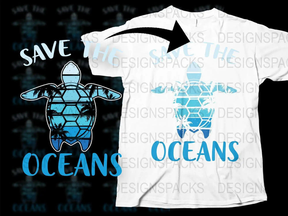 Save the Oceans Turtle T-Shirt, Environmental Activism Tee, Ocean Conservation Awareness Apparel, Blue Graphic Shirt