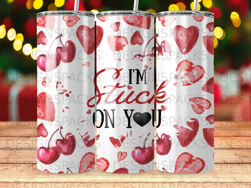 I'M STUCK ON YOU Red Hearts Cherries Tumbler product type