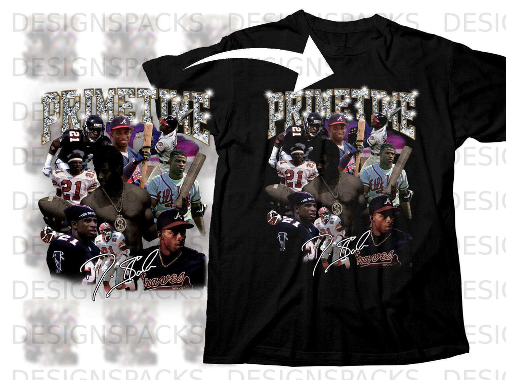 Black t-shirt featuring Atlanta Braves players and team logos.