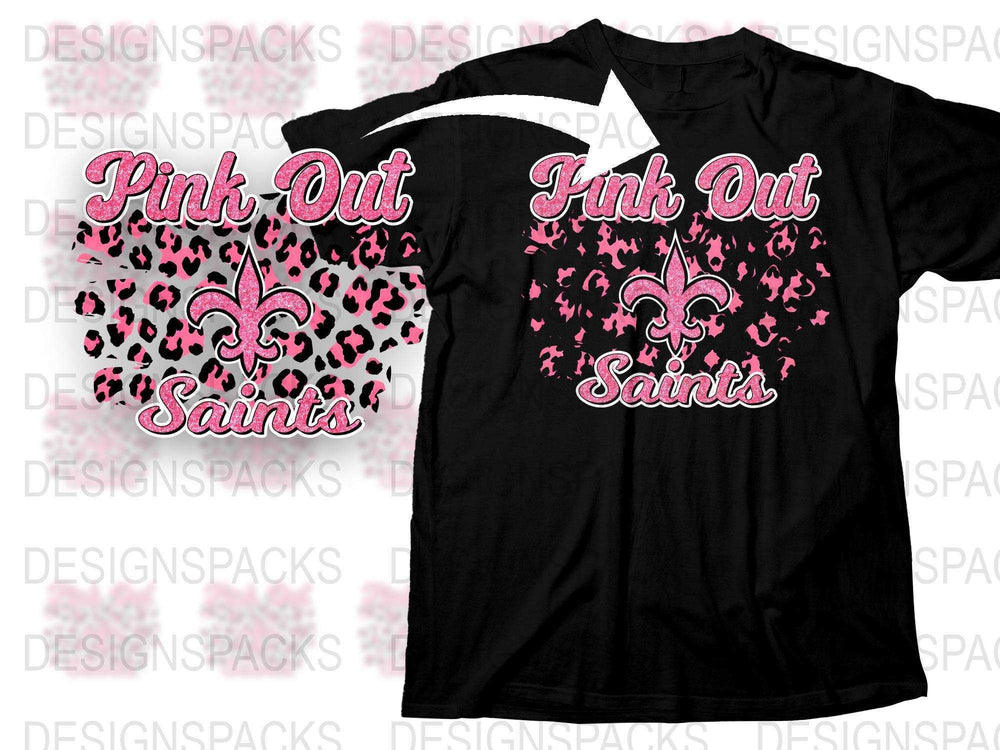 Pink Out Saints T-Shirt, Fleur-de-Lis Pattern, Black and Pink Sports Fan Tee, Women's Stylish Game Day Shirt