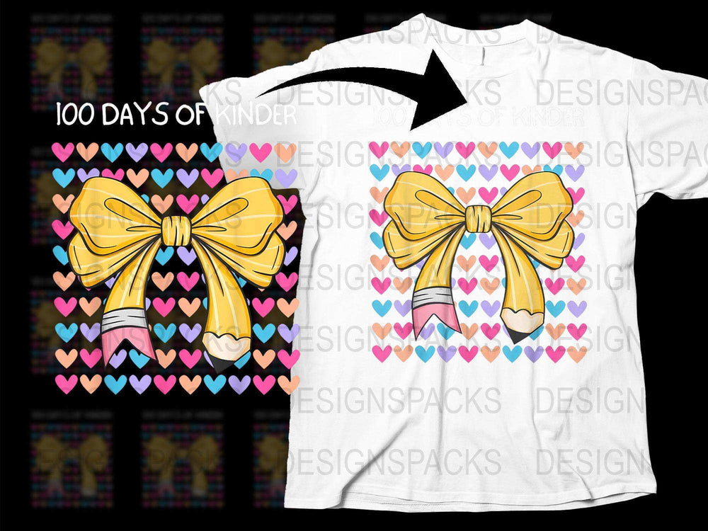 100 Days of Kinder T-Shirt, Colorful Hearts and Bows Graphic Tee, Teacher Appreciation Gift