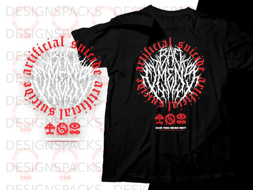 Black t-shirt with white and red 