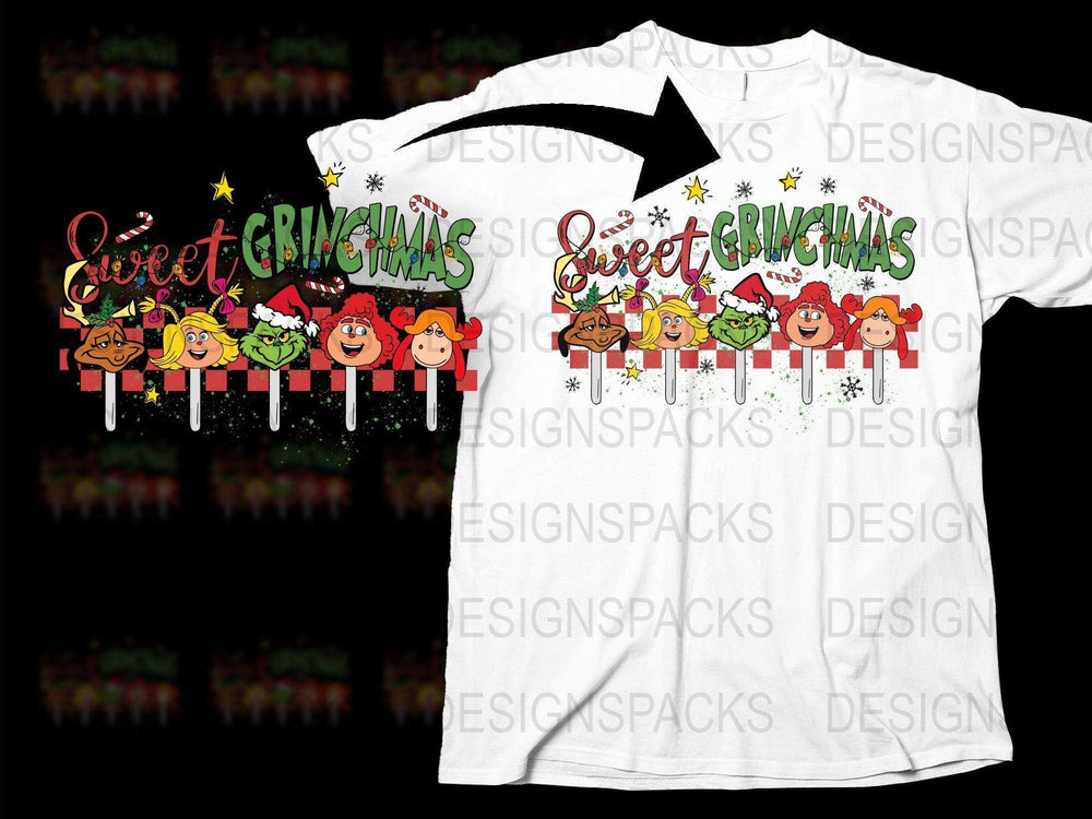 Christmas T-Shirt Sweet Grinchmas Cartoon Characters Festive Holiday Tee Unisex Apparel