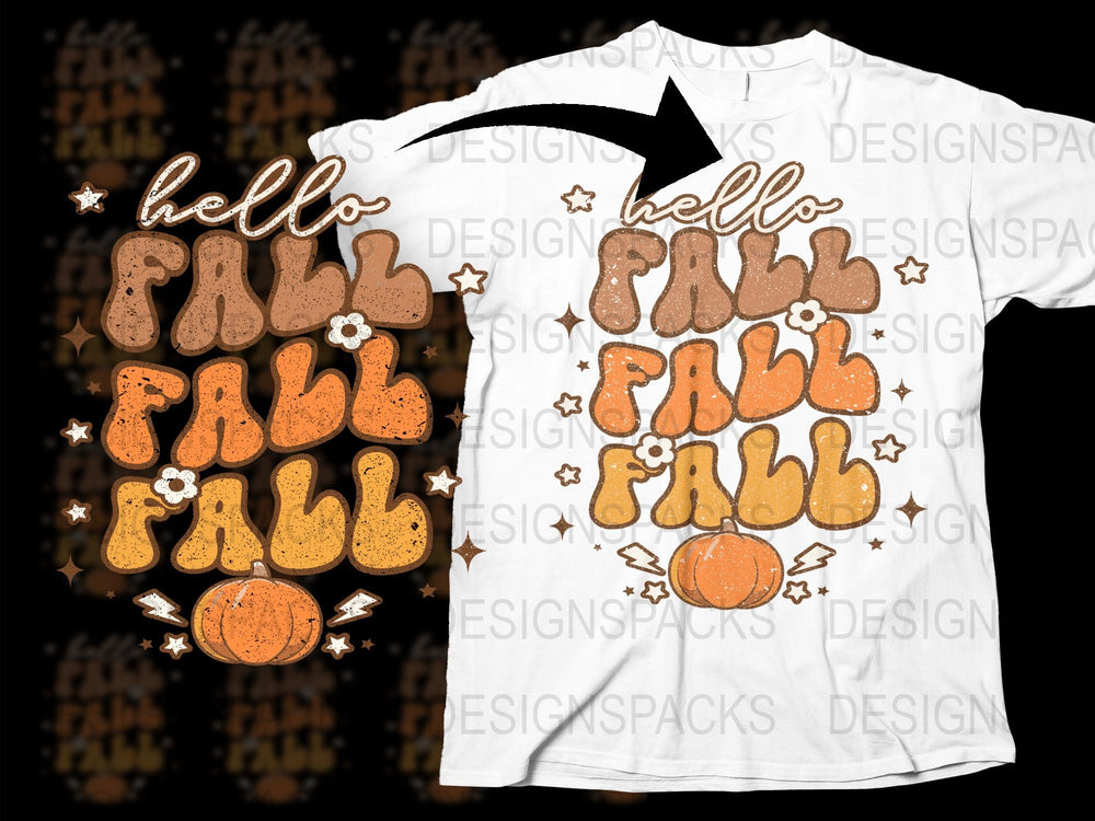 Hello Fall T-Shirt, Autumn Pumpkin Graphic Tee, Casual Thanksgiving Outfit, Seasonal Apparel
