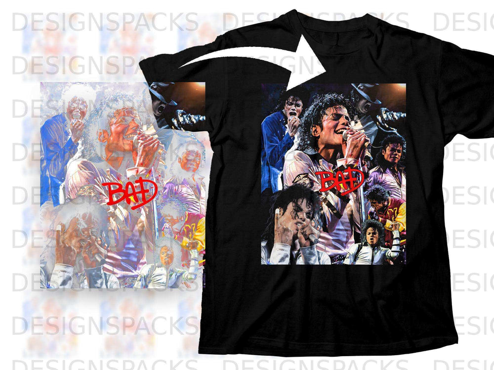 Black t-shirt featuring Michael Jackson performing with "BAD" text.