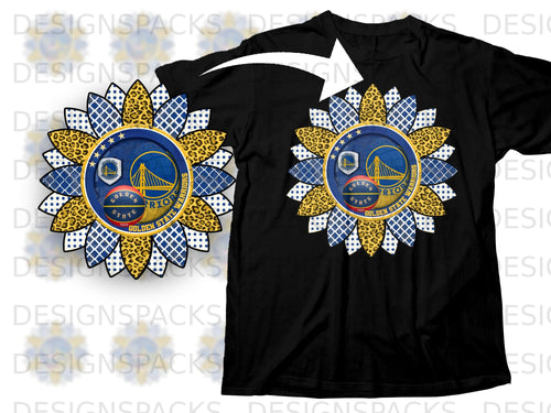Black t-shirt with a Golden State Warriors logo sunflower design.