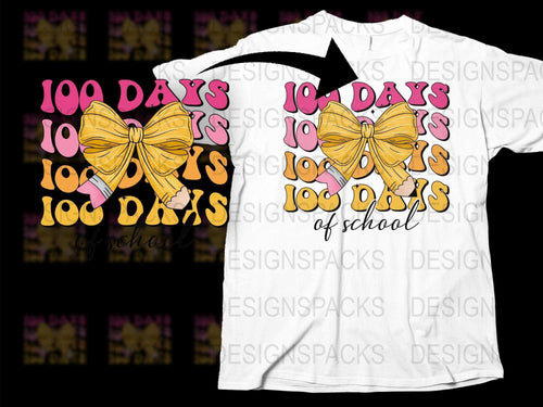 100 Days of School T-Shirt, Celebration Tee, Kids School Milestone, Teacher Shirt, Cute Bow Design, Colorful School Apparel