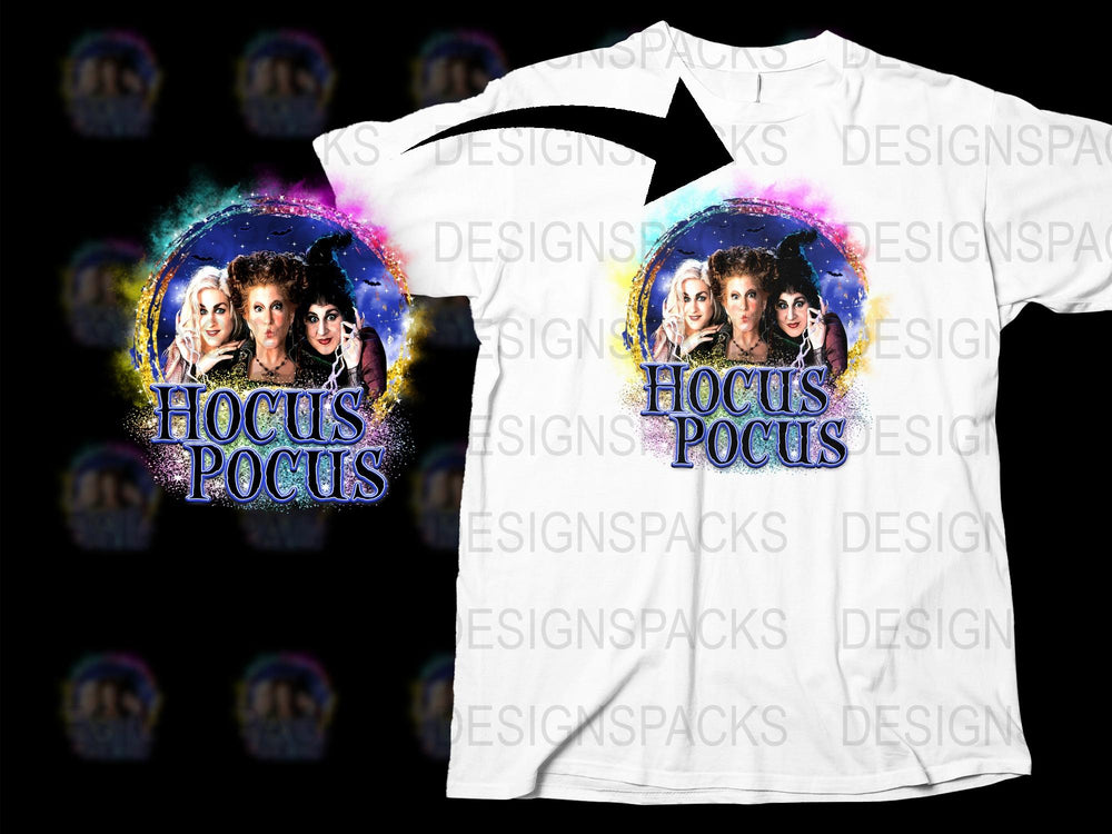 Hocus Pocus Movie Graphic T-Shirt, Vintage Style Witch Themed Tee, Halloween Casual Wear, Unisex Full Color Print Shirt