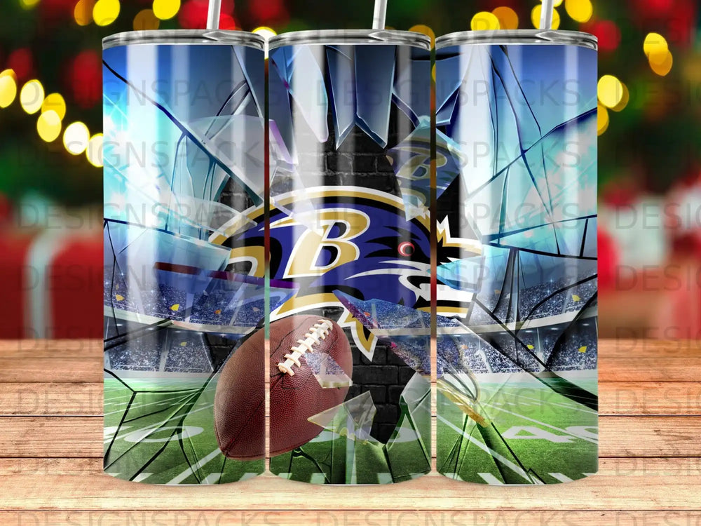 Baltimore Ravens football and stadium with shattered glass effect.