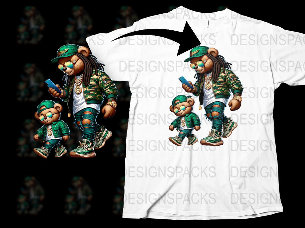 Trendy Streetwear Bear Design T-Shirt, Urban Hip Hop Fashion Tee, Cool Cartoon Bear Graphic Shirt