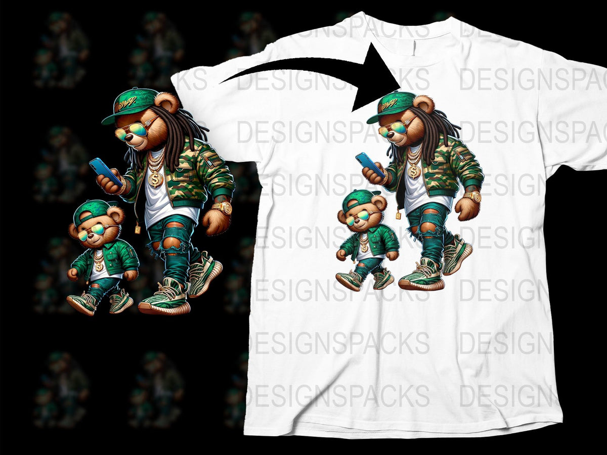 Trendy Streetwear Bear Design T-Shirt, Urban Hip Hop Fashion Tee, Cool Cartoon Bear Graphic Shirt