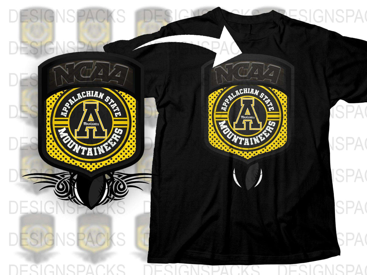 Appalachian State University NCAA Logo Black T-Shirt, College Sports Apparel, Casual Wear