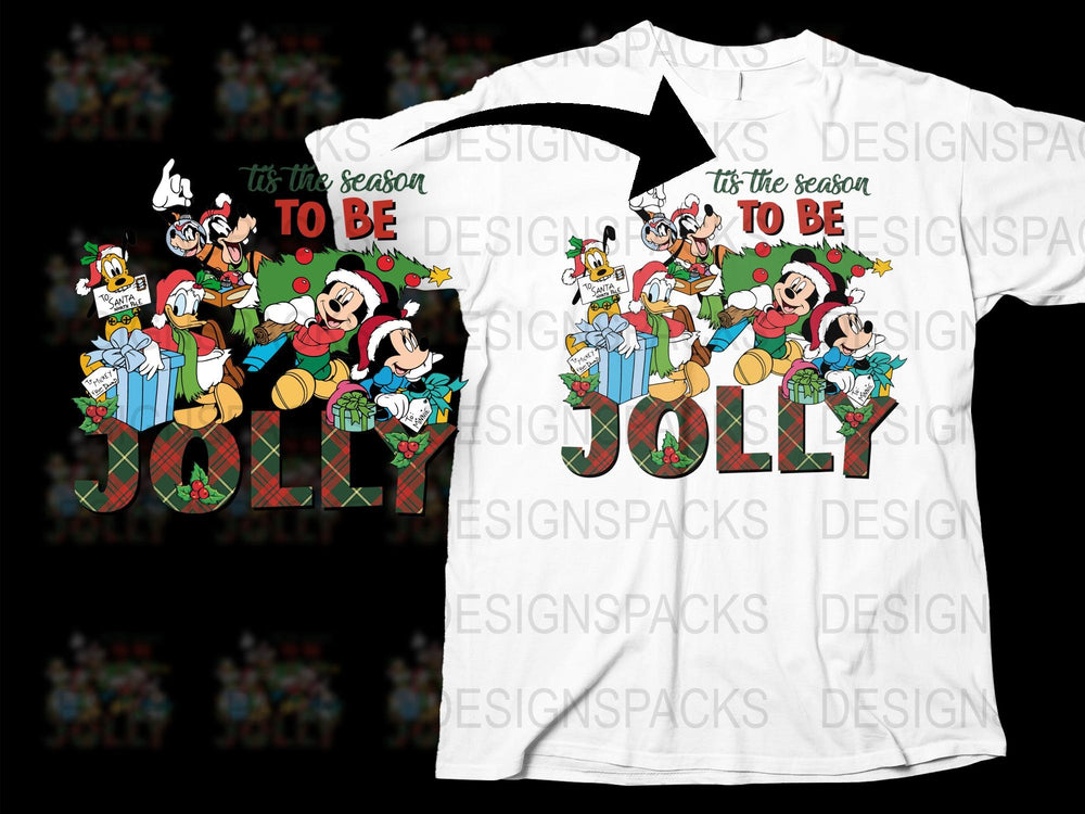 Disney Christmas T-Shirt, Season To Be Jolly Mickey Friends Holiday Tee, Festive Family Matching Shirts, Kids and Adults Sizes Available.