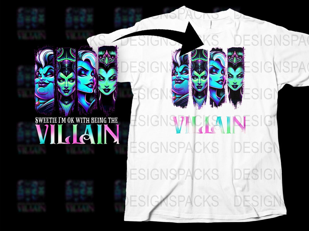 Villain T-Shirt, Colorful Graphic Tee, Neon Villain Faces, Unisex Pop Culture Apparel, Unique Gift Idea