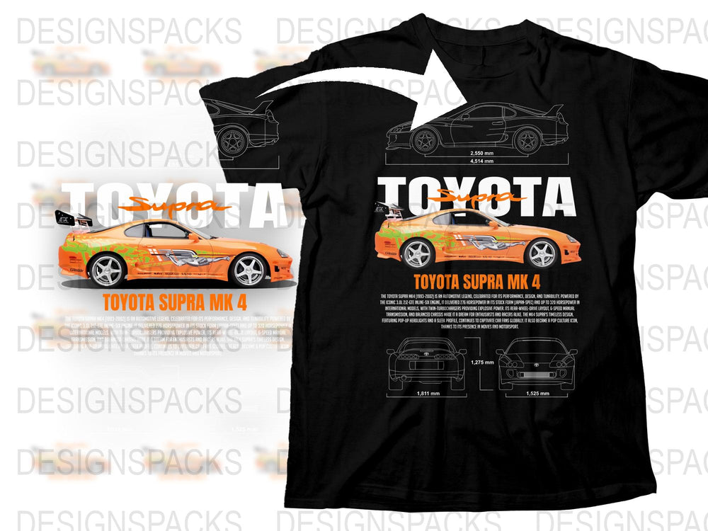 Toyota Supra MK 4 Graphic T-Shirt, JDM Car Enthusiast Apparel, Racing Tee, Auto Fan Gift, Black Cotton Shirt