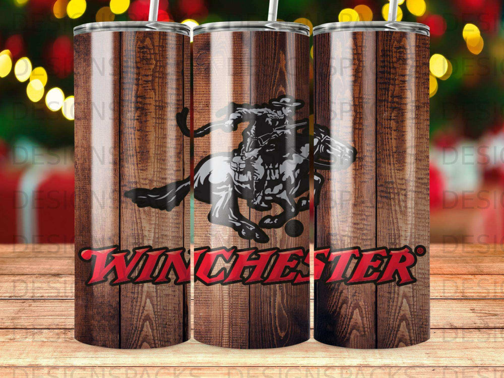 Winchester logo on a wooden background tumbler.