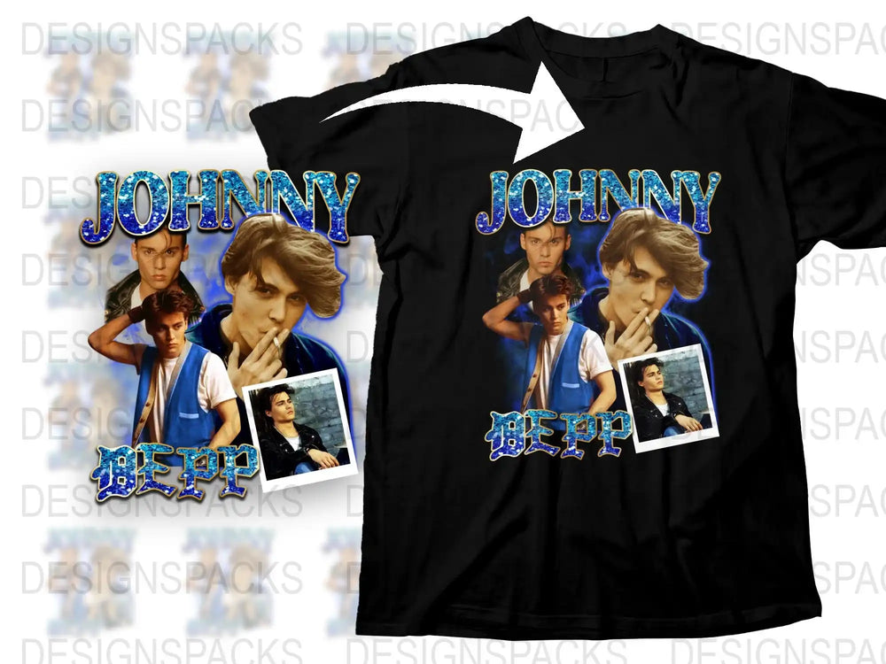 Johnny Depp Fan T-Shirt, Vintage 90s Style Graphic Tee, Celebrity Photo Collage, Unisex Fashion Top
