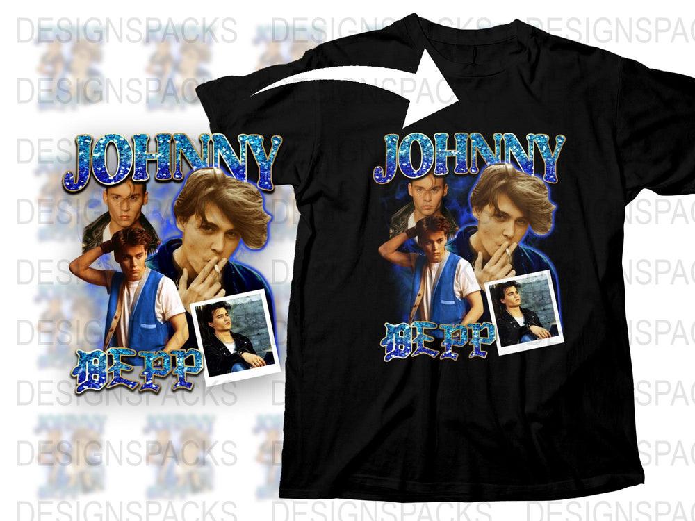 Johnny Depp Fan T-Shirt, Vintage 90s Style Graphic Tee, Celebrity Photo Collage, Unisex Fashion Top