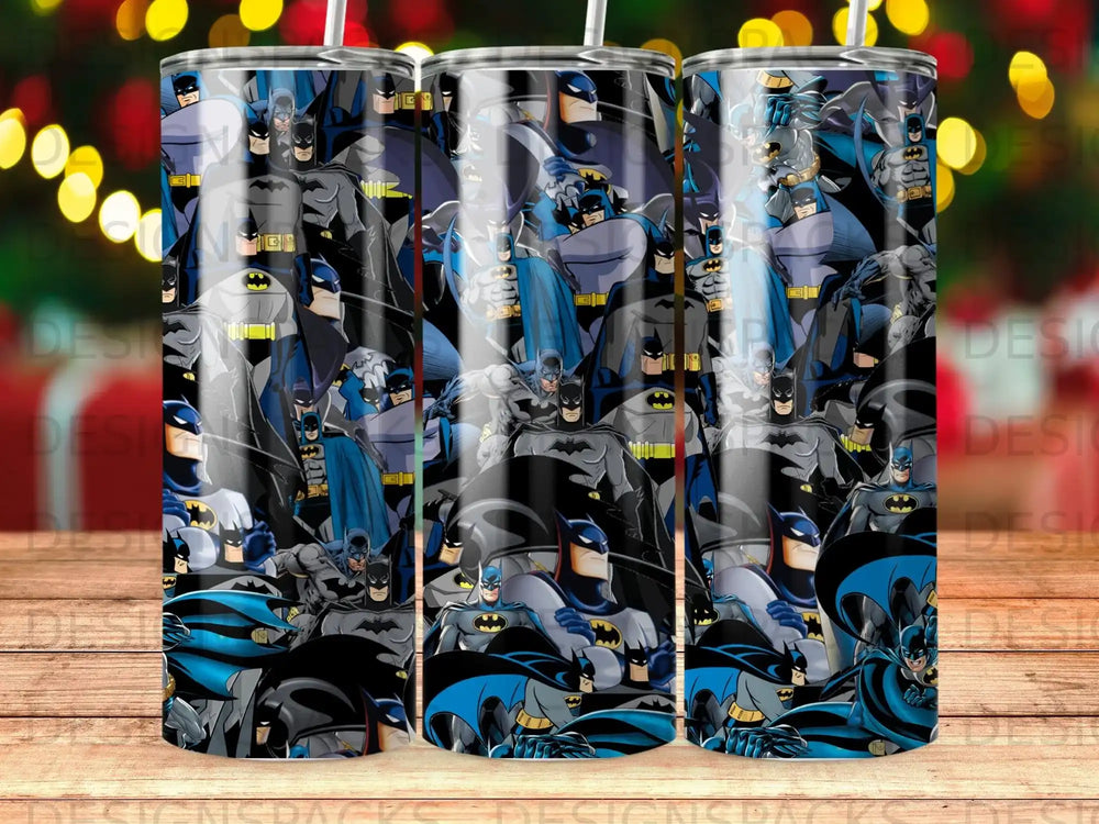 Collage of various Batman comic book illustrations on a tumbler.