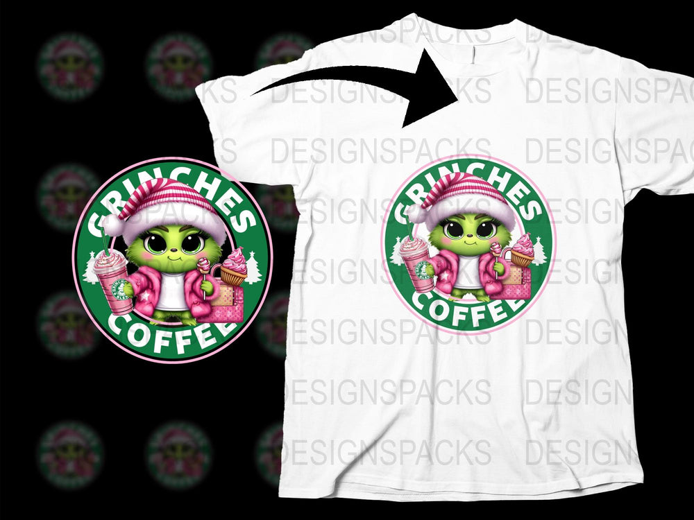 Cute Alien Princess Coffee Graphic T-Shirt, Pink Cartoon Character Tee, Unique Alien Design Top for All Ages