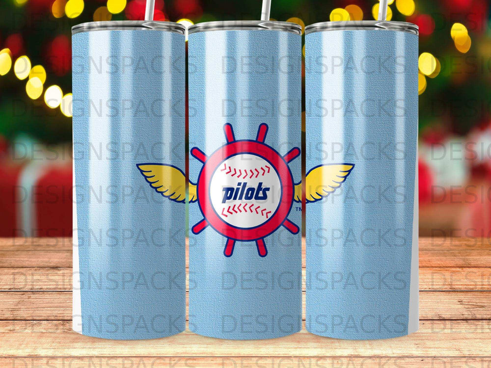 Blue background with repeated "DESIGNSPACKS" watermark and a red and yellow pilots logo.