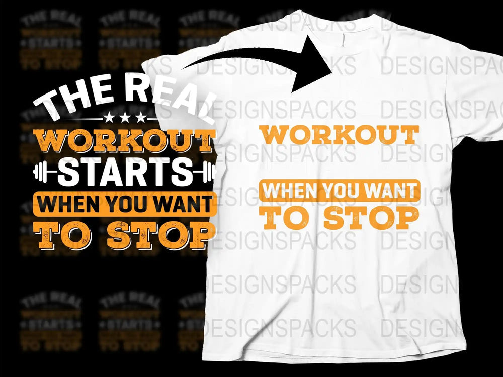 Motivational Workout T-Shirt, Inspirational Gym Tee, White Fitness Shirt, Start When You Stop Quote