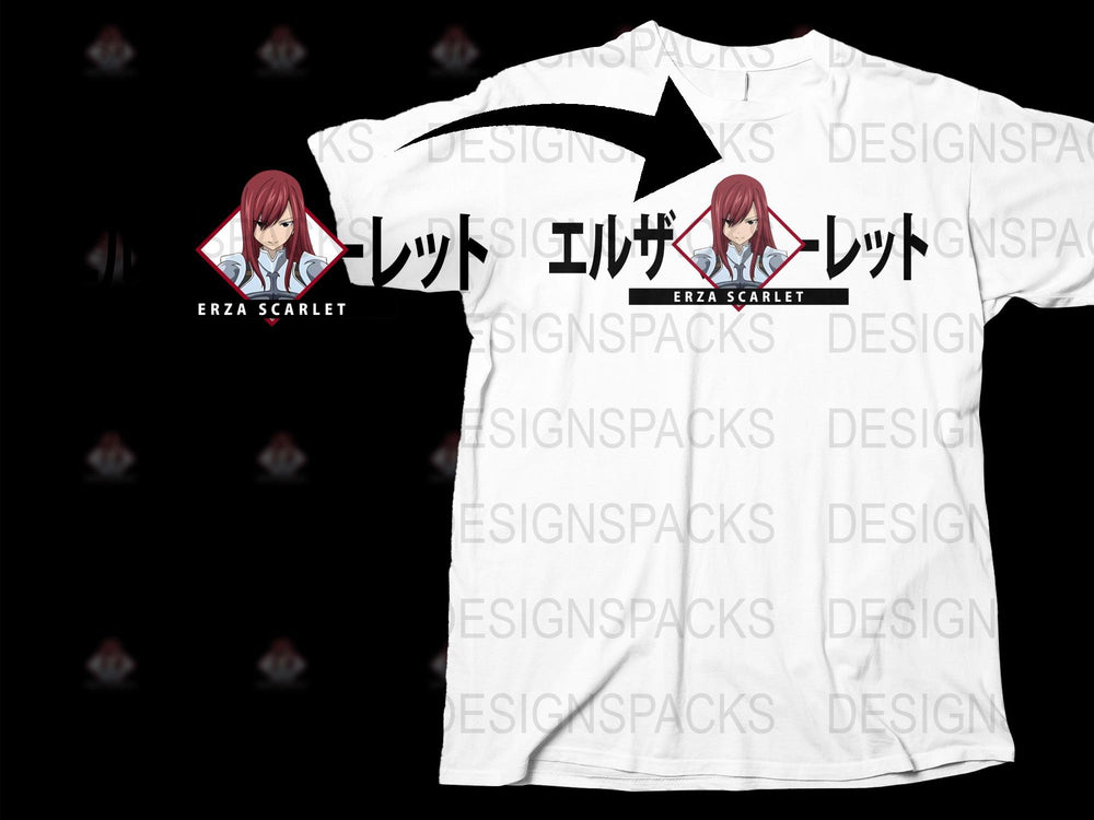 Erza Scarlet Anime Graphic T-Shirt, Fairy Tail Manga Character Tee, Unisex White Cotton Shirt, Otaku Apparel