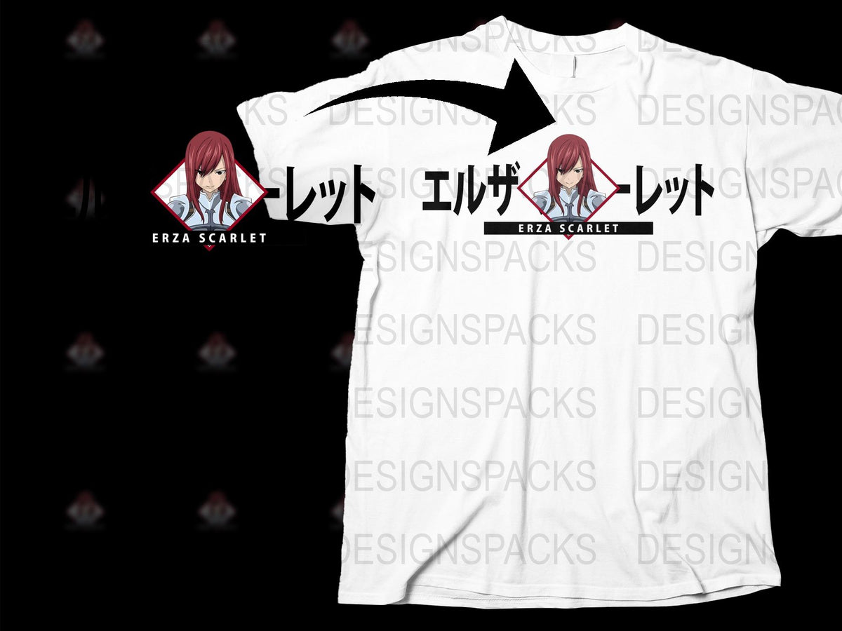 Erza Scarlet Anime Graphic T-Shirt, Fairy Tail Manga Character Tee, Unisex White Cotton Shirt, Otaku Apparel
